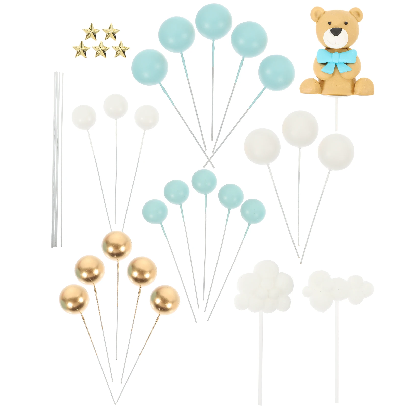 

Newborn Bear Decoration Set Top Hat Cloth Stars Clouds Party Supplies Cute Cartoon Cake Decorations For Birthday Baby Shower