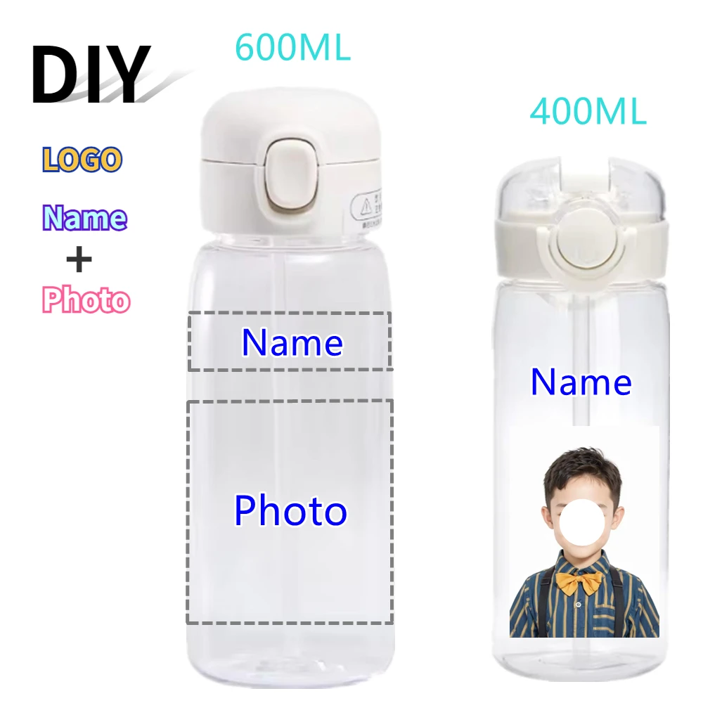 400ML/600Ml Portable DIY Plastic Customized Name Photo Business Use Customized Logo Kids Drinking Cup Sports Water Bottles Gift