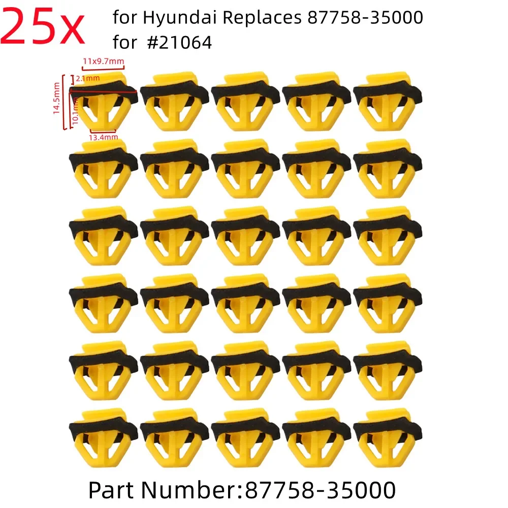 25PCS Door Trim Strip Guard Plate Anti-collision Strip Clip Yellow D184 Fit For Hyundai Replaces 87758-35000 For Auveco #21064