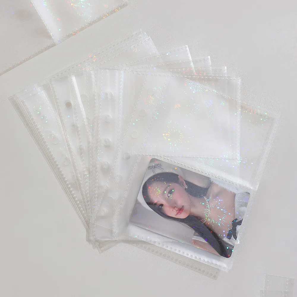 A7 10PCSLaser Transparent File Holder Notebook 6 Hole Loose Leaf DIY Document Bag Binder Rings PVC Storage Binding Folder