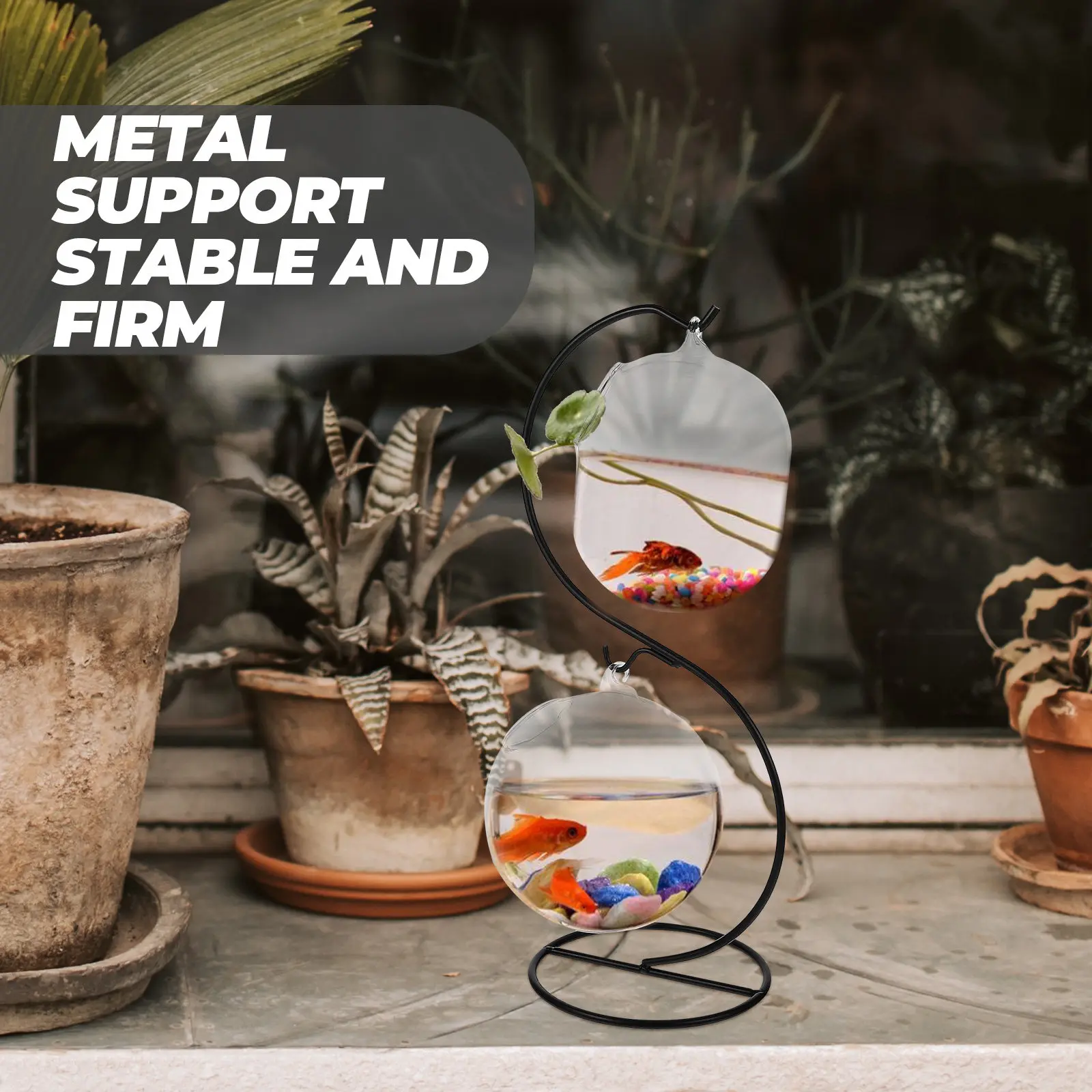1Set Desktop Fish Tank Multi-Function Hanging Glass Aquarium Fish Bowl Plant Vase Rack Clear Tabletop Home Decor Aquarium