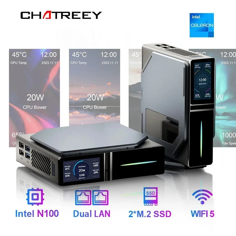 Chatreey S1 Mini komputer Intel olcha jezioro N100 okna 11 Ultra mały komputer kieszonkowy podwójny SSD 2xHD 2.0 4K 60Hz RGB