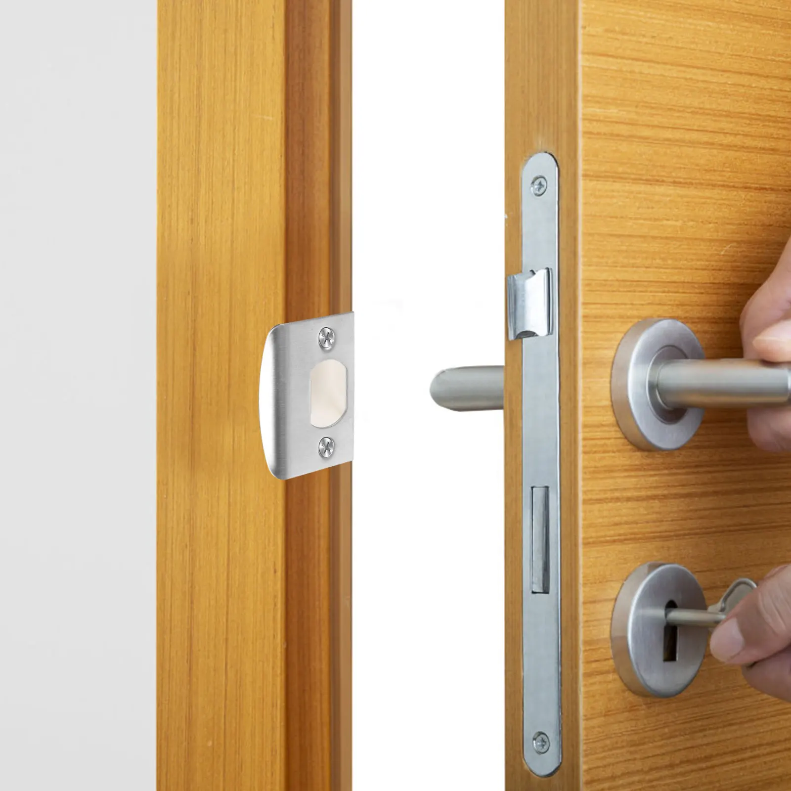 

4Sets Durable Stainless Steel Door Strike Plates Easy Installation Door Reinforcement Kit for Deadbolts Hole Filler