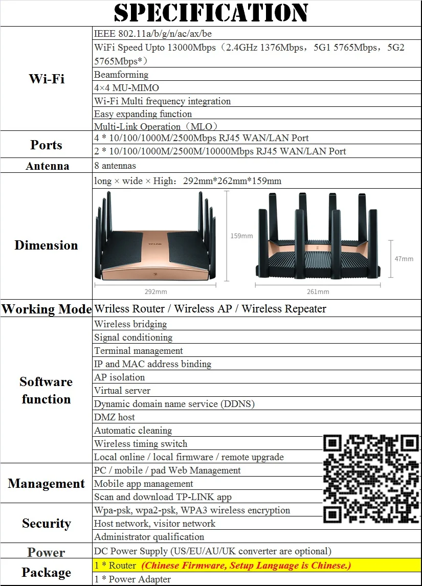 10G RJ45 พอร์ต WAN/LAN, 13000Mbps WiFi7 เราเตอร์ตาข่ายไร้สาย 3 ความถี่ 1.3G Wi-Fi 7, 802.11BE WiFi 7, USB3.0, Quad-core 2.2GHz