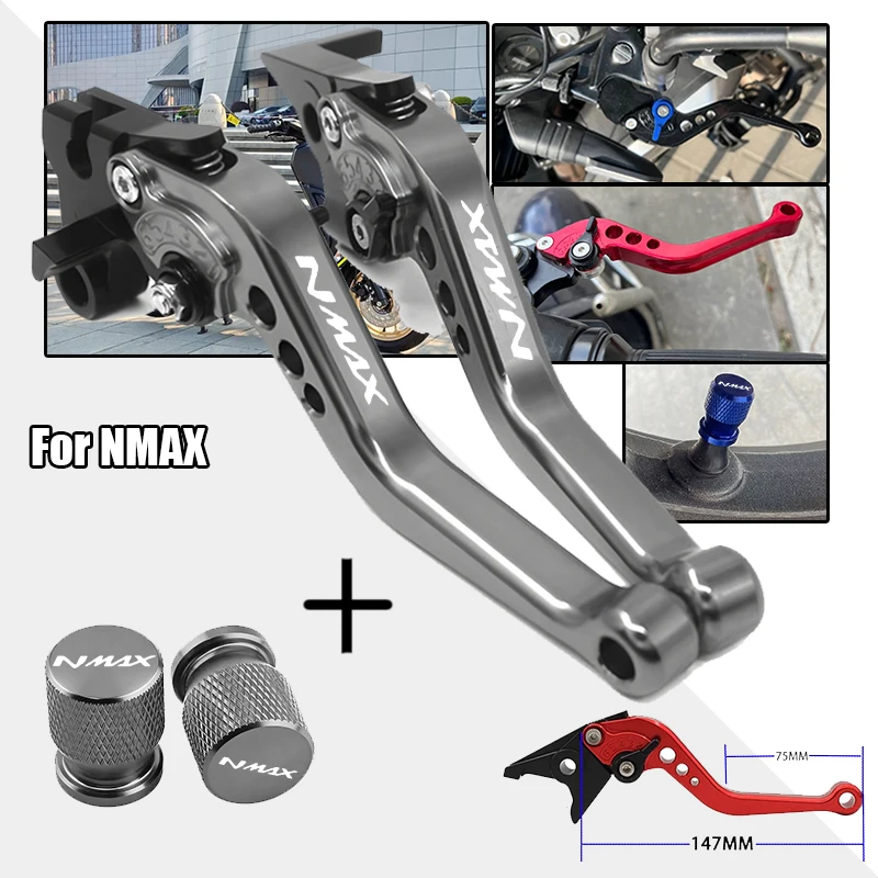

For Yamaha NMAX 160/155/125 2015-2022 2021 2020 2019 Motorcycle Short Handle Levers Brake Lever Clutch Lever & Tire Valve Caps
