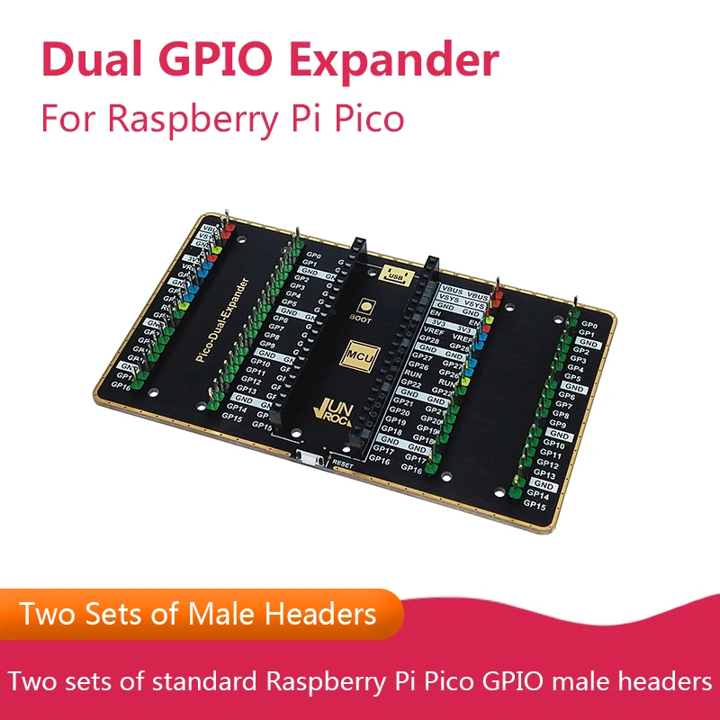 Dual GPIO Expander for Raspberry Pi Pico, Two Sets of Standard Raspberry Pi Pico GPIO Male Headers