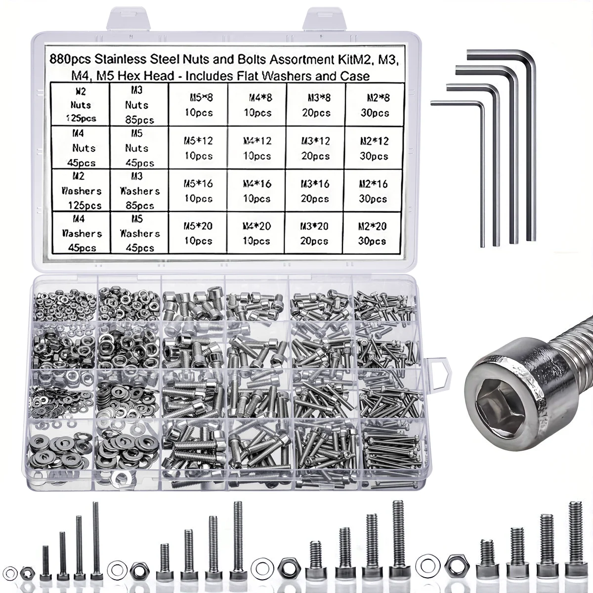880pcs M2 M3 M4 M5 Stainless Steel Cup Head Screws Bolts for Hardware Manufacturing Industry