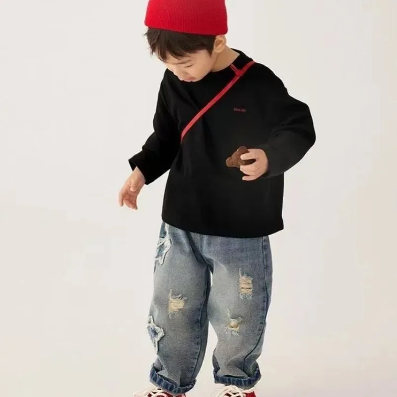 Y2K القوطية بنين جينز الشارع الشهير الهيب هوب الكرتون التطريز الرجعية الأزرق فضفاض نجوم الربط الخام حافة الدنيم موضة السراويل غير رسمية #6