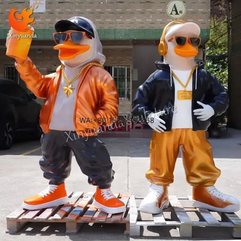 Wmwmnu for Hip-Hop Duck Fiberglass Sculpture Large Custom Indoor Outdoor Bar Decor Cartoon Style Animal Pattern Entrance