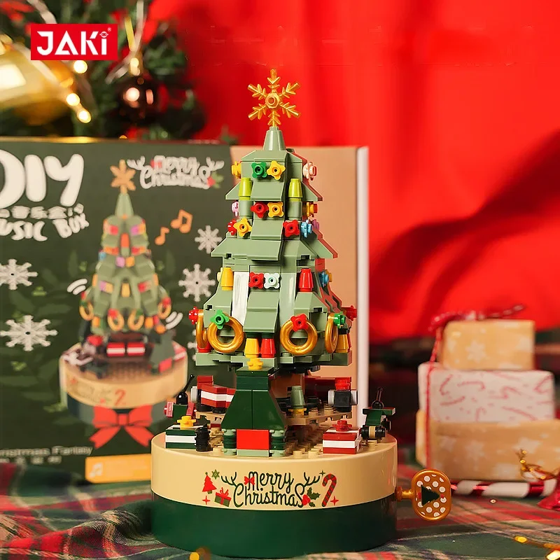 JK-1302 Christmas series Revolving music box colorful Christmas tree model assembling children's Christmas buildi custom design