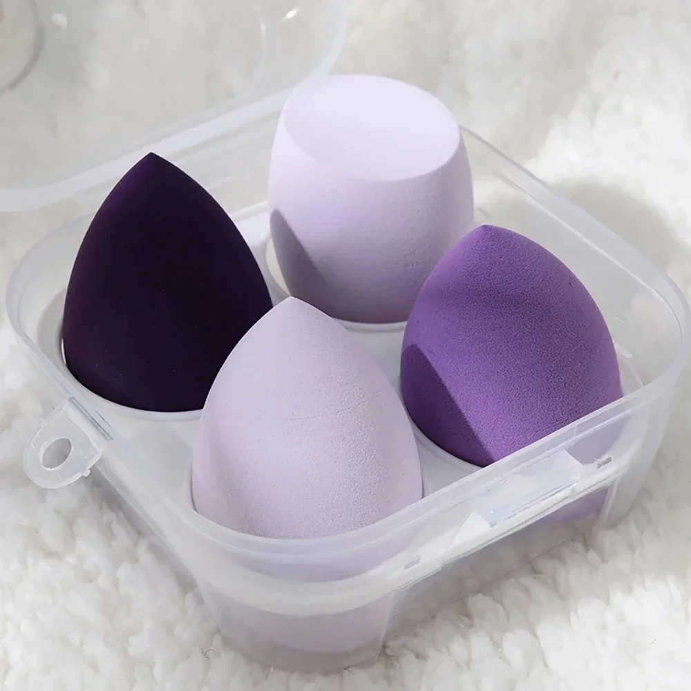 Houselin Set of 4 Wet & Dry Cosmetic Sponges for Liquids, Creams & Powders with Egg Sponge Hybrid Holder Box