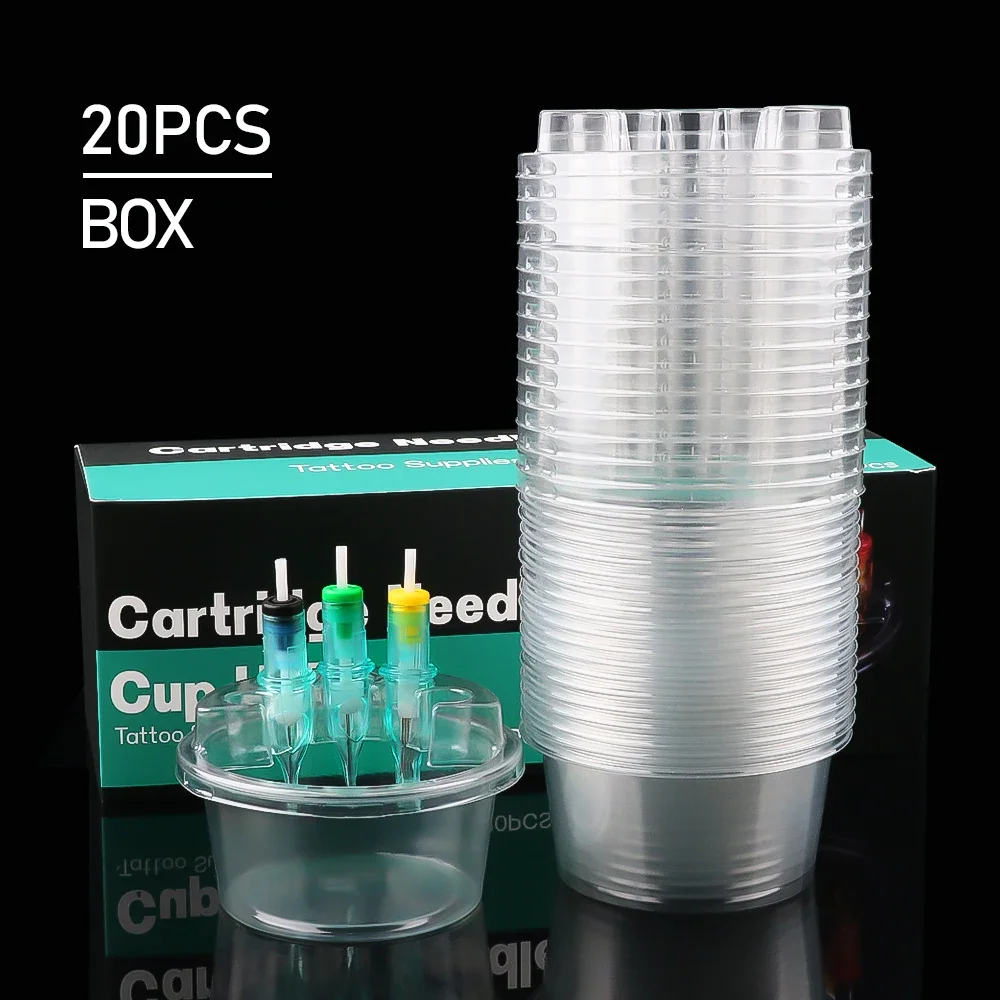 20pcs Disposable Tattoo Needle Cartridge Needle Cups Holder Plastic Ink Cleaning Cup Stand Tattoo Cartridge Tray Tattoo Supplies