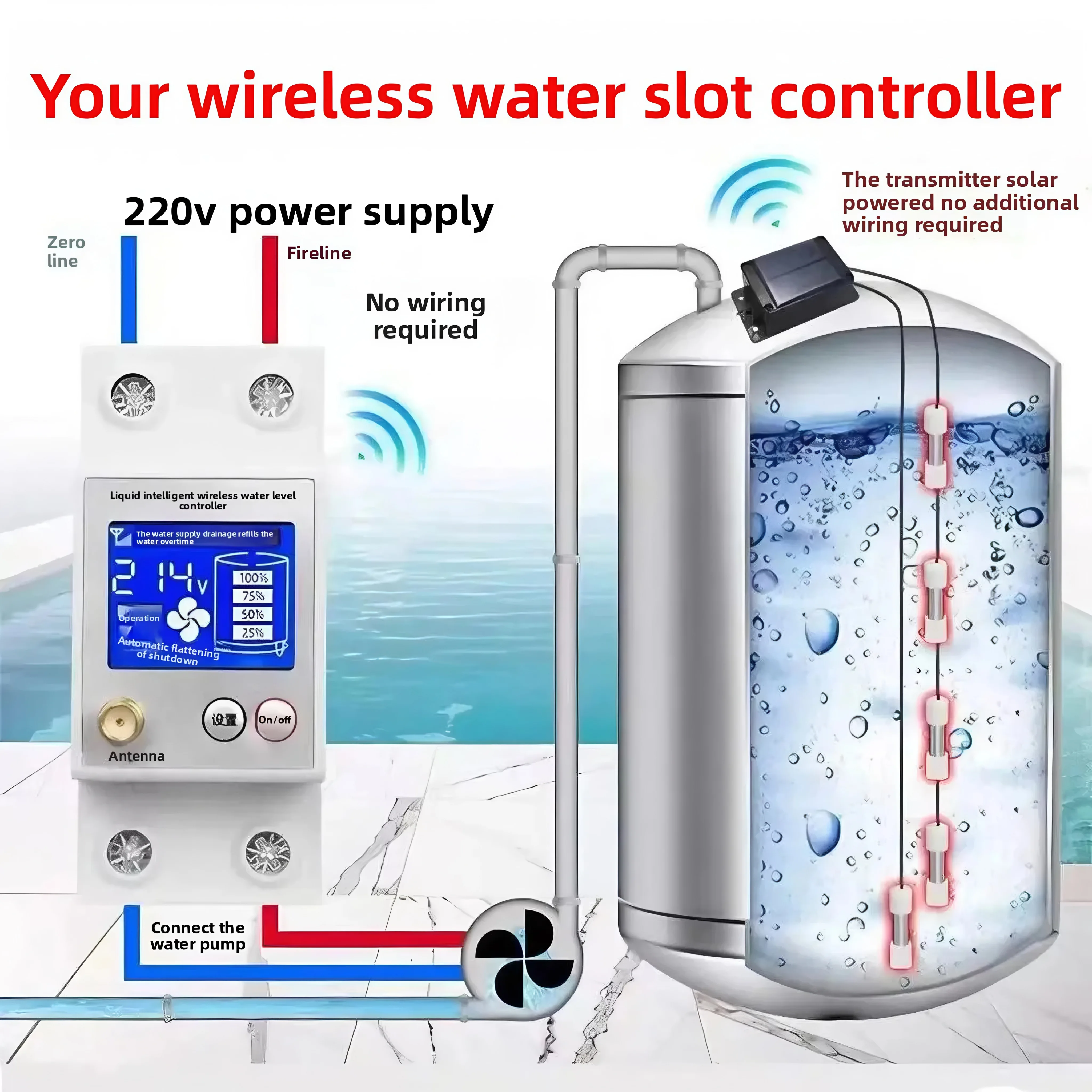 

Wireless remote water level controller 220V barrier-free control distance three miles water pump water tower liquid level displa