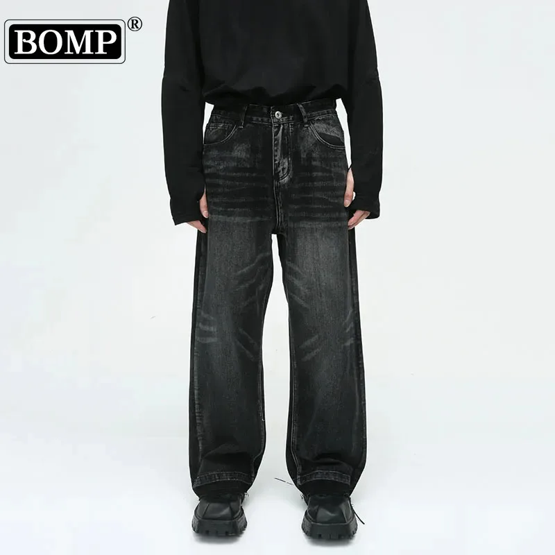 

BOMP Fashion New Men's Vintage Jeans Street Niche Design Loose Straight Burrs Desnim Trousers Trend Male Baggy Jean Pants 9C2764