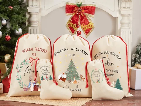 personalized Santa Sack Bag Christmas Gift Bag Drawstring Xmas Sacks Baby's First Christmas Gifts from Santa for Kids decoration