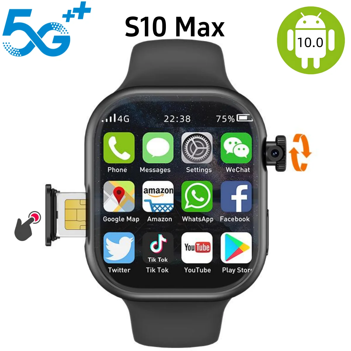 الأصلي S10 MAX ساعة ذكية GPS واي فاي 4G البيانات الخلوية 2.29 بوصة AMOLED 1380mAh بطارية أندرويد 10.0 النسخة العالمية Smartwatch