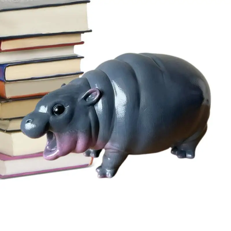 Hippo Statue Decor Small Resin Tabletop Figurine Creative Desk Sculpture Portable Hippopotamus Sculpture for Bookshelf Bedroom