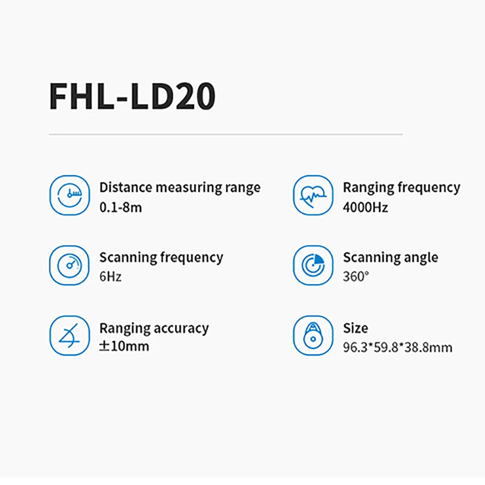 LiDAR-Triangulation Radar D200 Scanner, 360 ° Ranging, Application to Hazard Obstacle Systems, Autonomous Navigation, LD14P