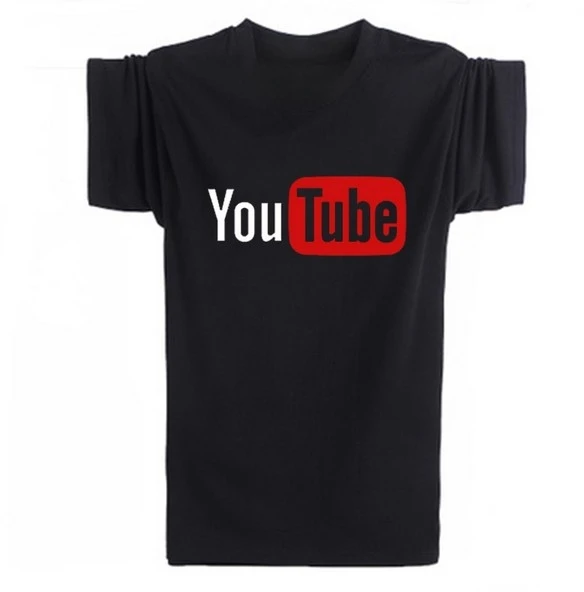 Cotton heavyweight Informal Hot Sale Logo Print Men Tees Tops Cotton Casual Custom Male Short-sleeved YouTube T-shirts Plus Size