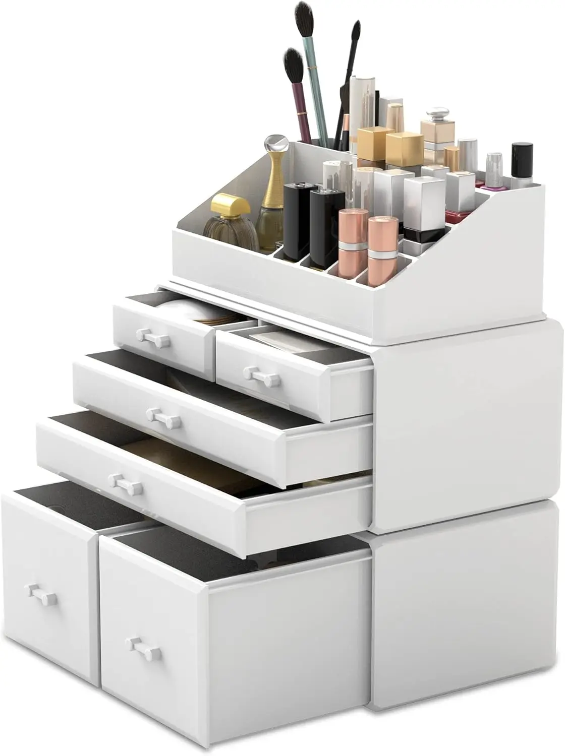 3-Piece Cosmetic Storage Case with 6 Drawers for Organized Makeup and Beauty Essentials