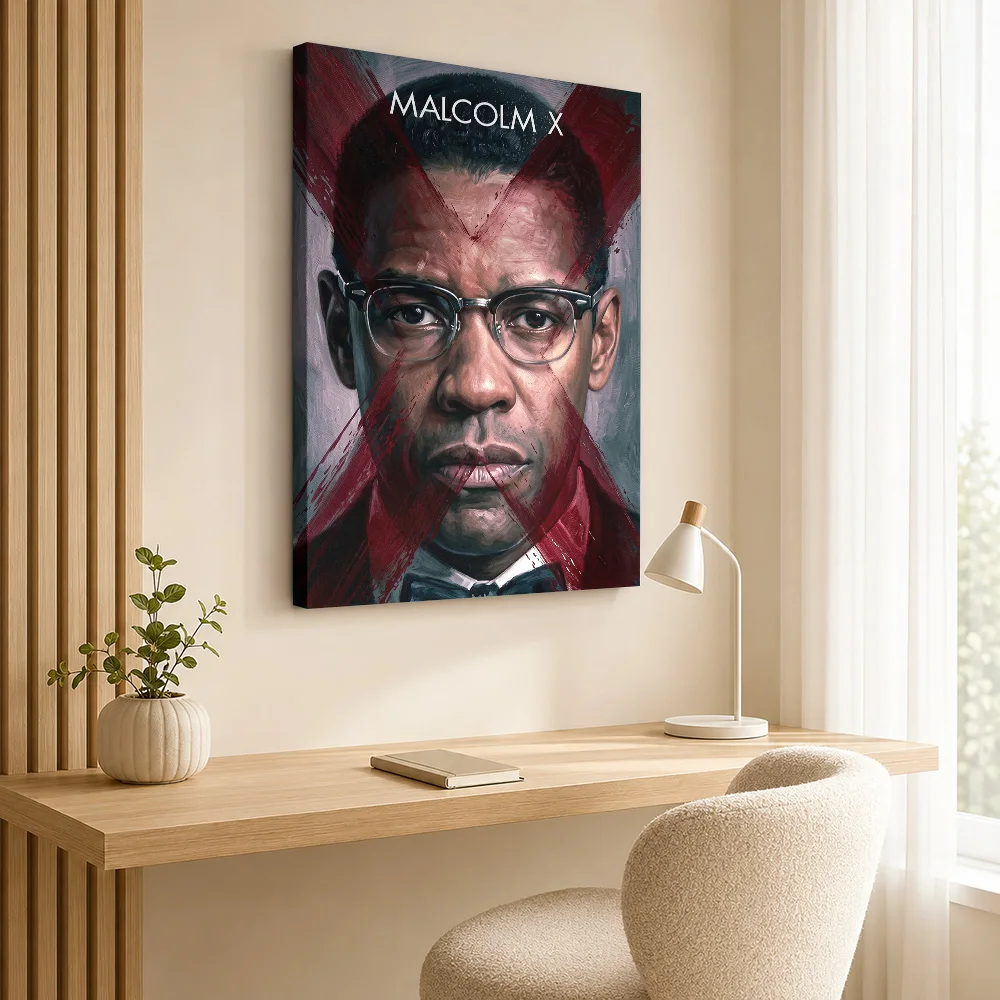 Malcolm X Denzel Washington Portrait Framed Canvas Print Poster Custom Photo Modern Aesthetic Canvas Wall Art for Office Decor