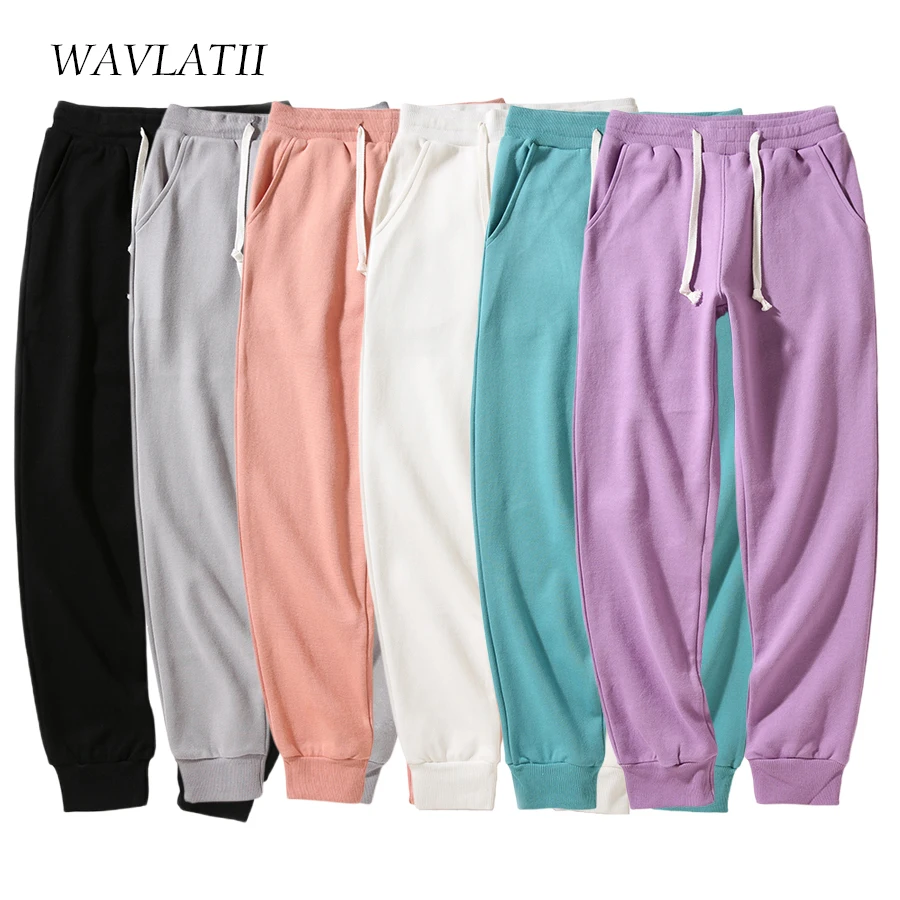 WAVLATII Women New Grey Sweatpants Female White Casual Harem Pants Lady Solid Sporty Pockets Trousers for Spring Autumn WP2301