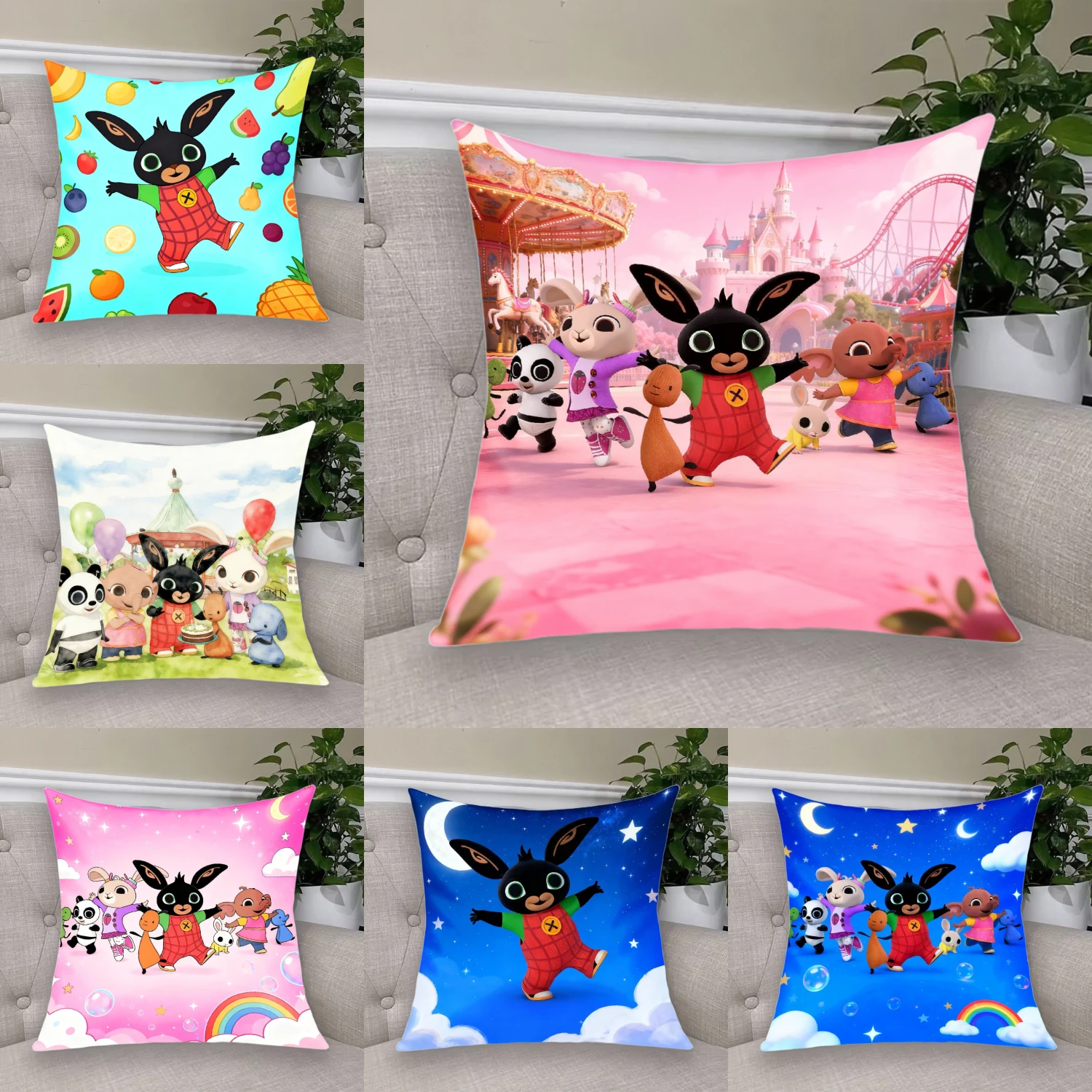 Короткая плюшевая наволочка с рисунком аниме B-Bing Rabbit, наволочка с двусторонним принтом, застежка-молния, диван, вечерние, домашний декор