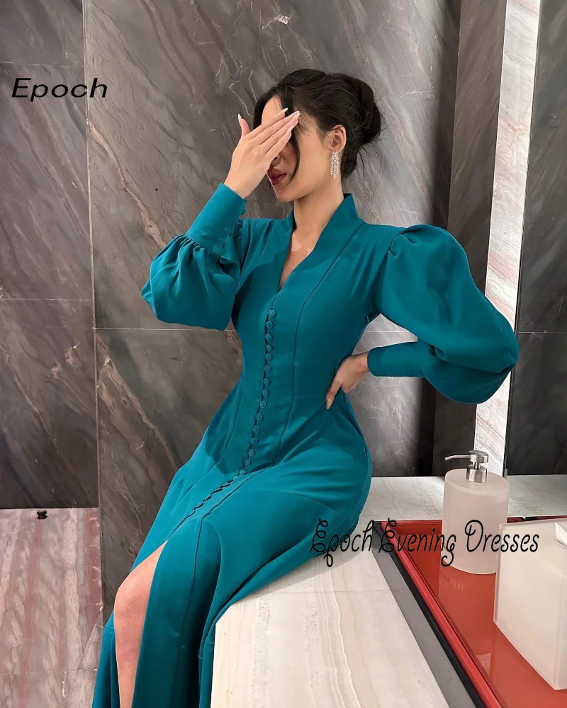 Epoch gaun malam acara Formal panjang فساتين Gown gaun Prom susu belahan tinggi kancing elegan untuk wanita seksi