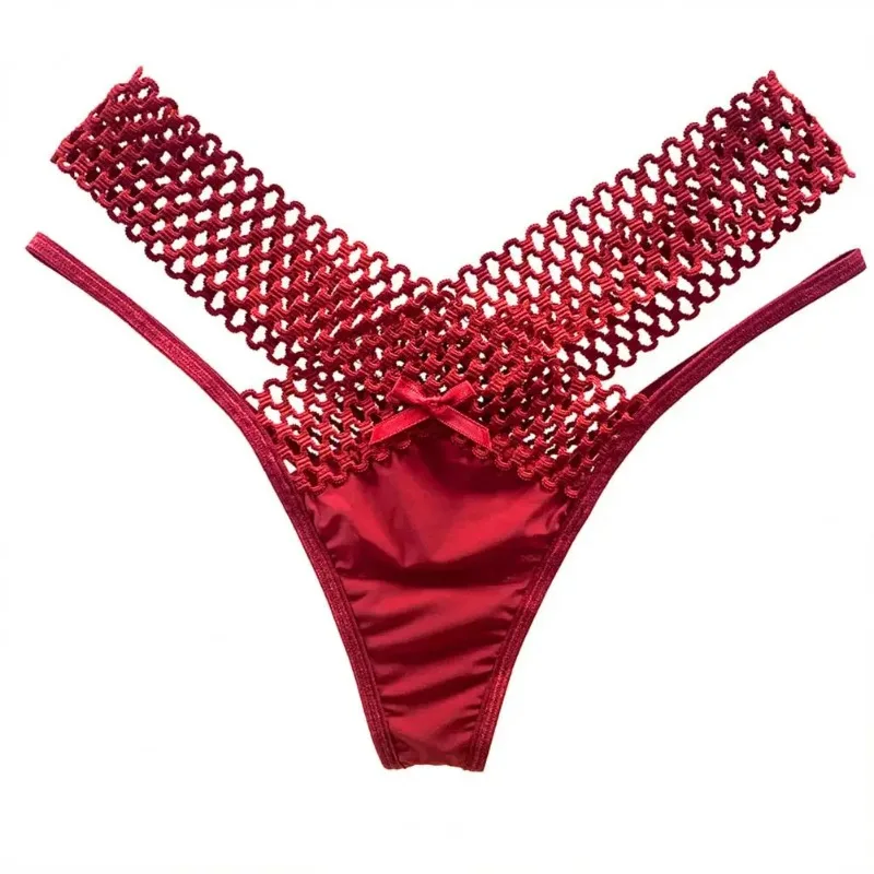 

Lady Briefs Hollowed Out Elastic Thin Strip French Style Ladies Sling Thong Solid Color Women G-string Daily Underpants