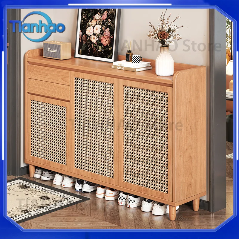 Woven Shoe Cabinet for Home Entryway Storage Wall-Mounted 2026 New Hallway Cabinet Indoor Dust-Proof Shoe Rack