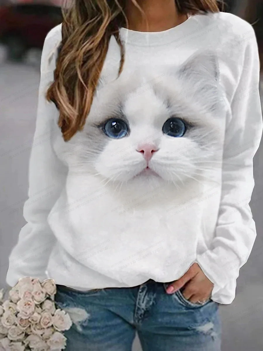 Lovely Dog Hoodie Women Fashion Hoodies Sweatshirts Cat Print Hoodies O-Neck Kawaii Clothes Women Sweats Girl Coats Animal