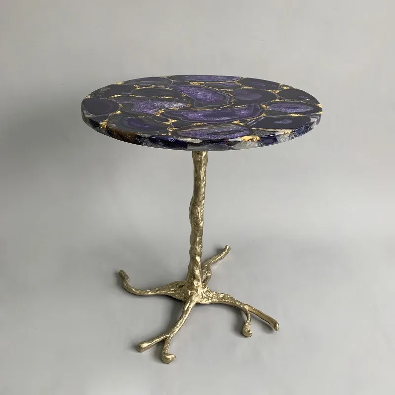 Nordic natural purple agate stone desktop edge table designer coffee table bedside sofa small apartment agate corner table
