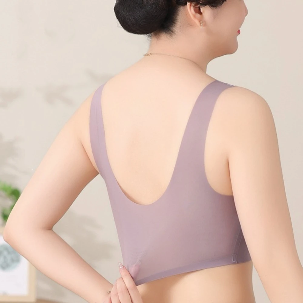 Floral Mother's Wireless Bra Front Buckle Large Size Mid-aged Elderly Brassiere Gathered Breasts Lingerie Seamless Underwear