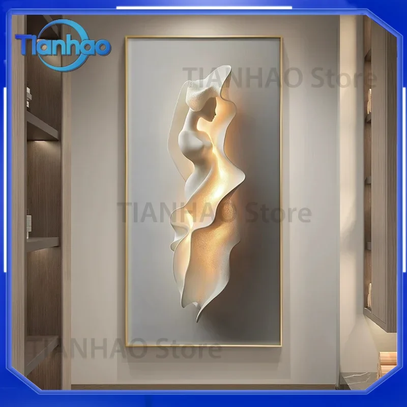 Modern Light Luxury Entrance Door Decoration Painting for Simple Abstract Corridor Hanging Wall Lamp LED Light