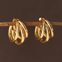 Vintage 316L Stainless Steel Hoop Earrings For Women Gold Plated Charm Chain Earring Jewelry Gifts
