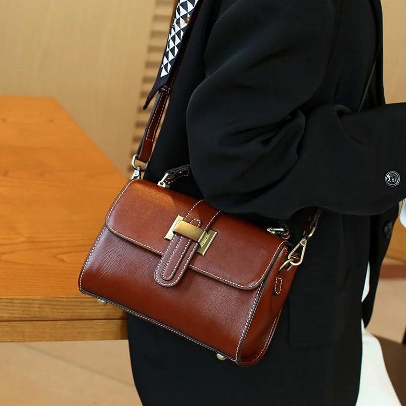 

Vintage Women's Crossbody Bags 2025 New Genuine Leather Shoulder Bag Luxury Designer Women Square Bag Cowhide Handbags ML9240