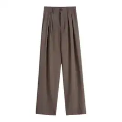 Casual Loose Fit Trousers Elegant Women's High Waist Suit Pants with Wide Leg Pockets Stylish Office Lady Trousers for A