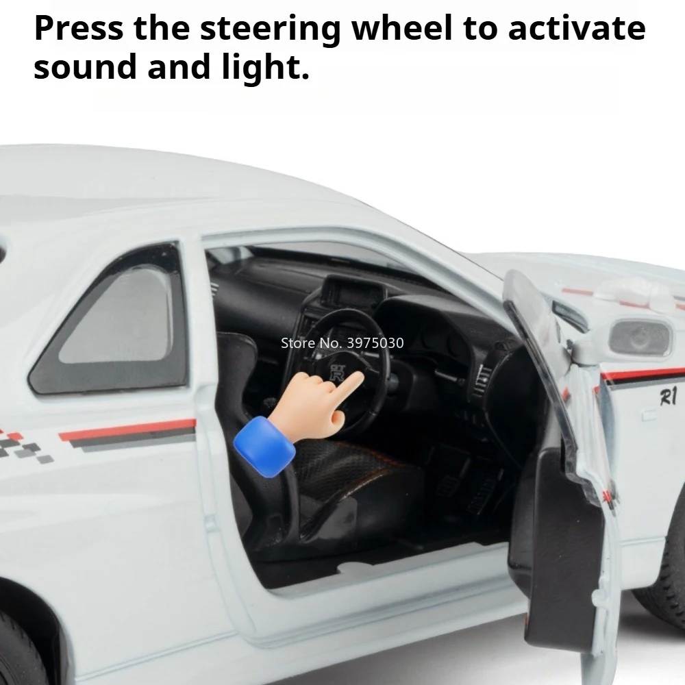 1:24 Nissan GTR SKYLINE jouets modèles alliage moulé sous pression voitures roue direction Miniature véhicule lumière son voiture de sport recueillir des Souvenirs