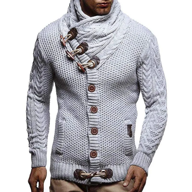 Casual Men's 2023 Autumn and Winter Single Breasted Knit Shirt, European and American Long Sleeved Oversized High Neck Sweater