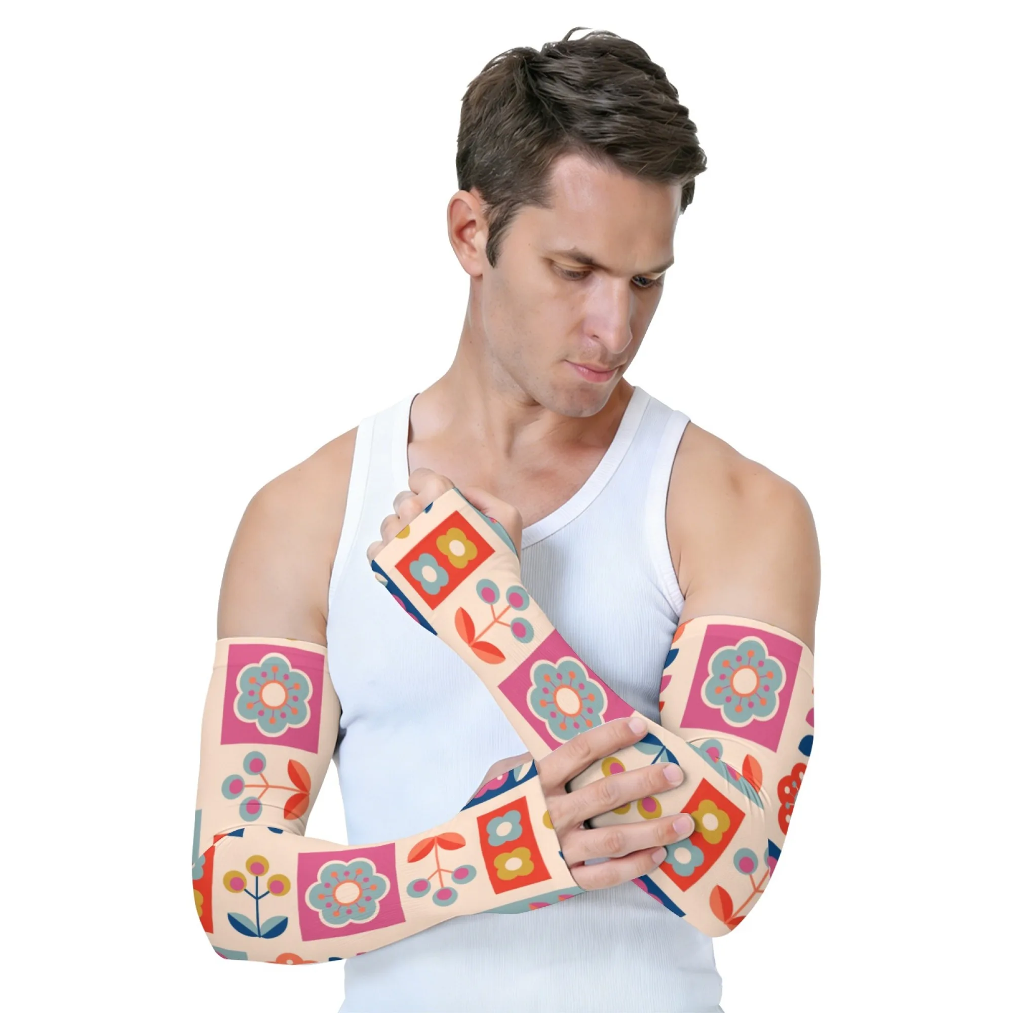UV Shield Retro Geometric Floral Pattern Arm Guards Outdoor Sports Golf Sleeves Gardening Fishing Daily Driving Cycling Sleeves