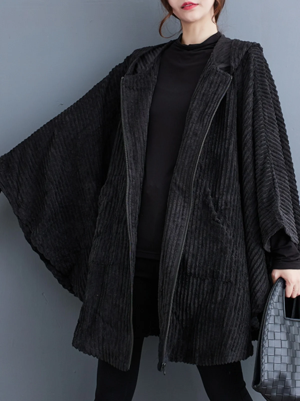 

SuperAen Korean-style Fashion Batwing-sleeved Asymmetrical Coat for Women Casual Retro Elegant Solid Color Oversize Coats