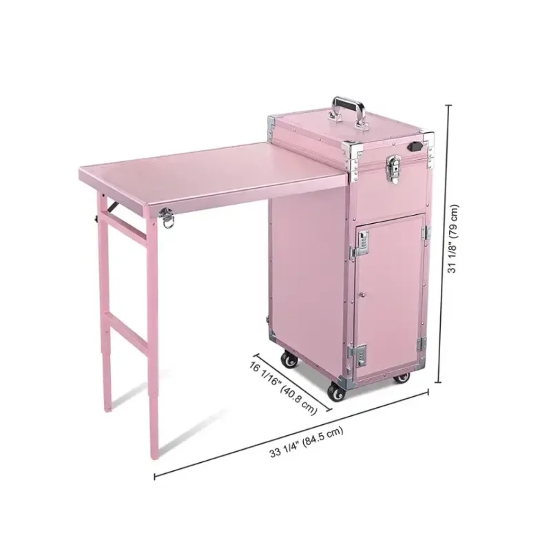 Nail Table Pink Manicure Workstation Folding rolling Portable case