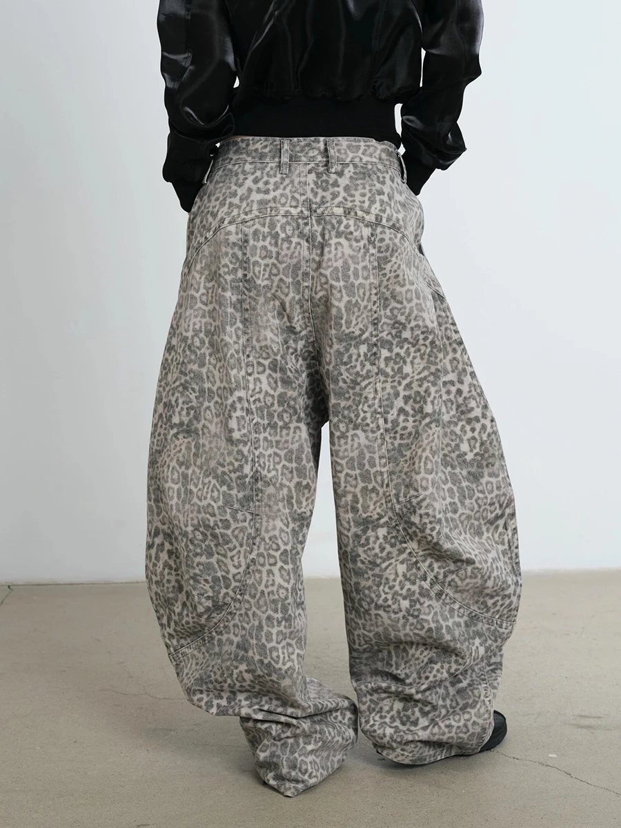 REDDACHiC Snow Leopard Barrel Women's Jeans Y2k Retro Print Loose Low Rise Pleats Pockets Wide Casual Pants Boyfriend Streetwear