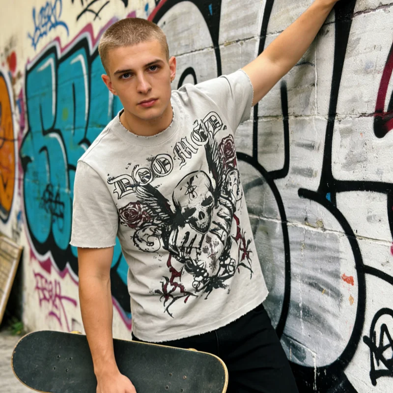 2026 T-shirt unisex retrò gotico scuro con stampa teschio a maniche corte europea americana Y2K 2026 Top alla moda