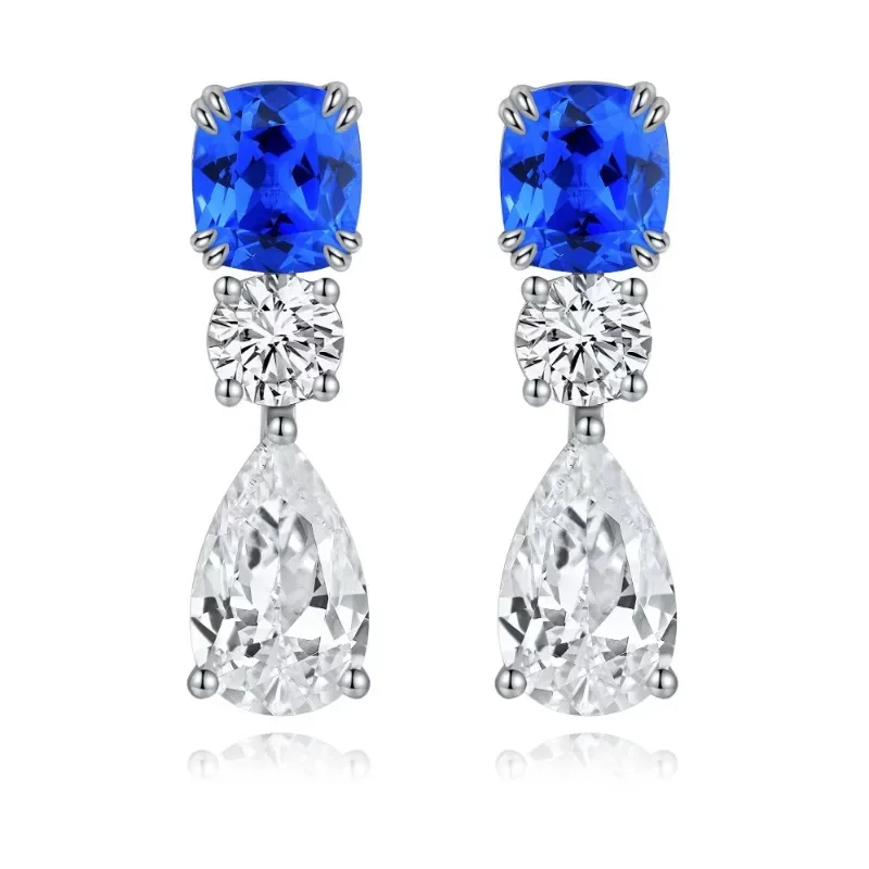 

Ruihe New 925 Silver A Pair of 1.58ct Cushion Cut Lab Grown Cobalt Spinel with Simulated Diamond Zirconia Elegant Earrings Women