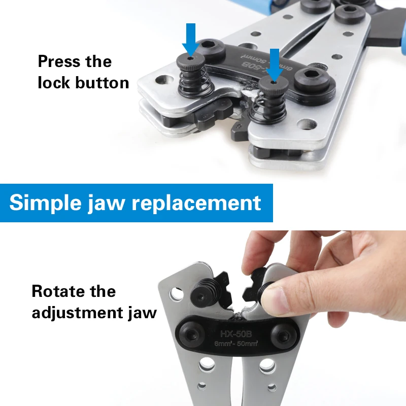 Crimpzange Rohrklemmen Crimper Sechskant-Crimpwerkzeug Multitool Batterie Kabelschuh Kabel Handwerkzeuge HX-50B 6-50 mm2 AWG 10-0 – Detail 10