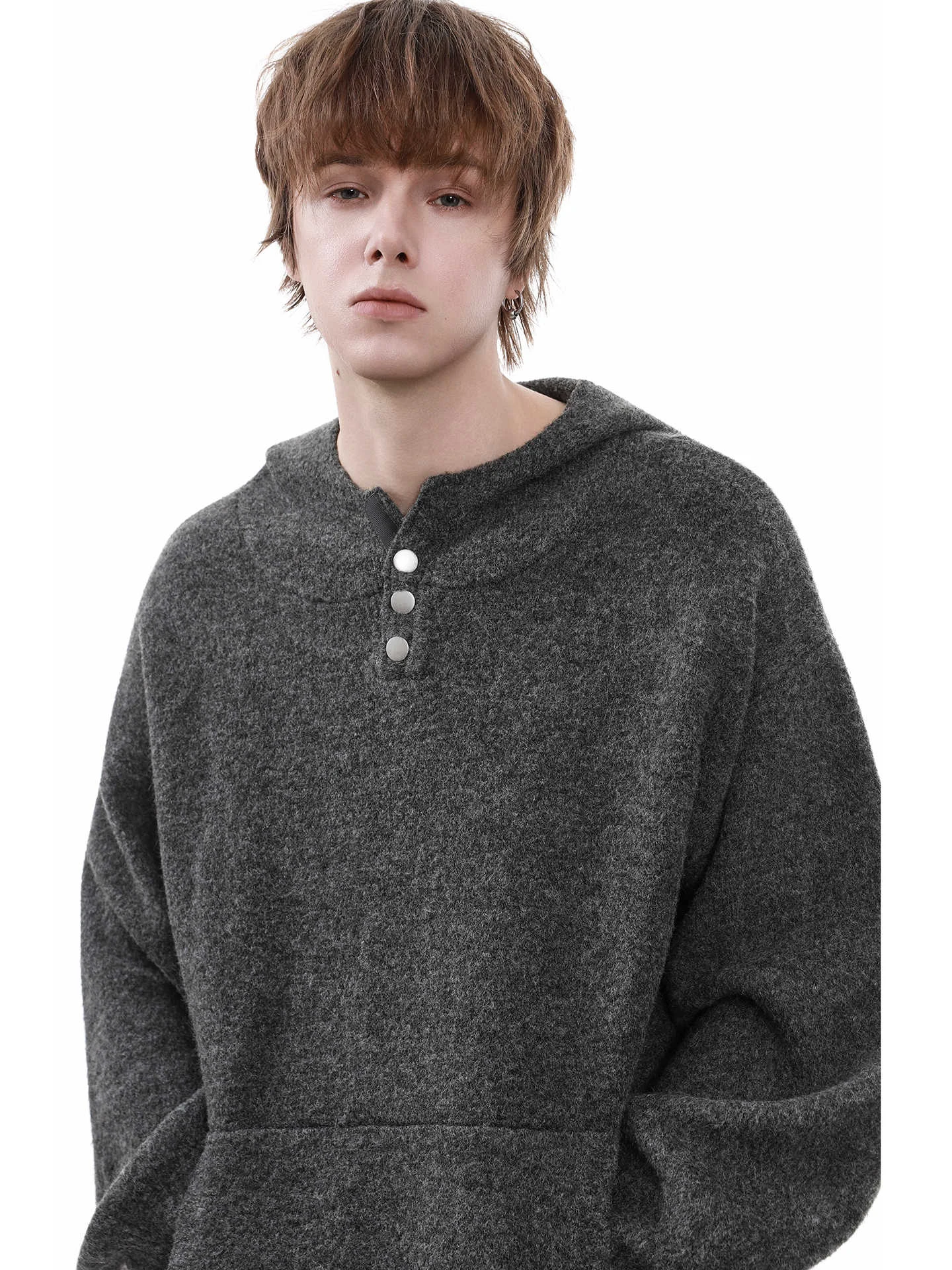 

Retro Loose Lazy Sle Hoodie Knitted Sweater Men Autumn Winter Warm Color Haome Knitwear Outerwear Polyester Acrylic