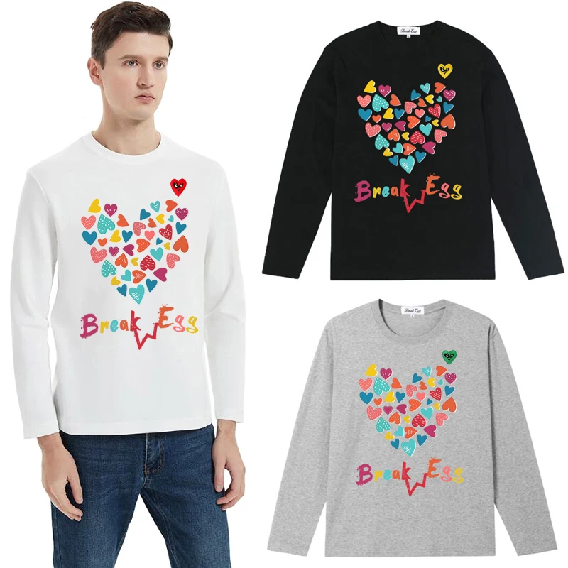 Футболка Мужская/Женская с длинным рукавом и вышивкой в виде сердечек Футболка Мужская/Женская с длинным рукавом и вышивкой в виде сердечек