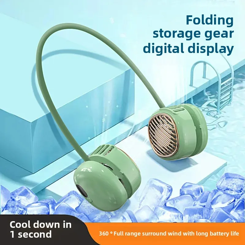 

New Model Portable Neck Hanging Fan Digital Diaplay Leafless Mini USB Rechargeable Outdoor Cross-Border Lazy Personal Fan