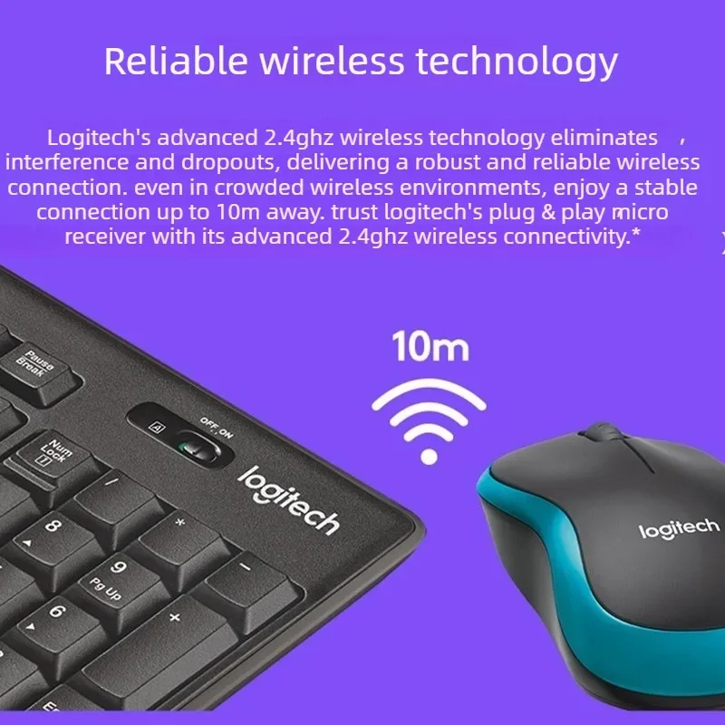 Logitech MK275 Full Size Wireless Keyboard & Mouse Combo 2.4G Nano Receiver Anti-Spill Ergonomic Durable Office Home PC Laptop